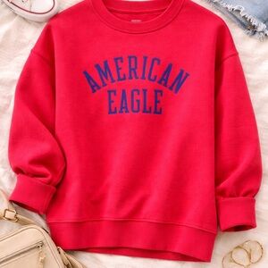 American Eagle Outfitters Vibrant Red Sweatshirt with Blue Accents